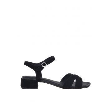 Sandale din piele intoarsa cu toc kitten - Negru