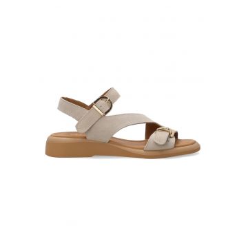 Sandale din piele intoarsa uni cu talpa wedge