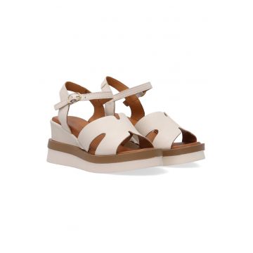 Sandale din piele uni cu talpa wedge
