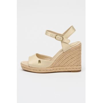 Sandale-espadrile wedge cu aspect de satin - Auriu/Alb fildes
