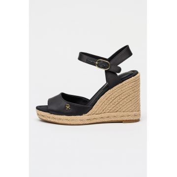 Sandale-espadrile wedge cu aspect de satin - Auriu/Negru
