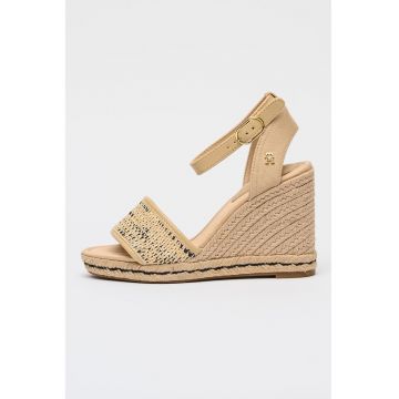 Sandale-espadrile wedge cu bareta pe glezna - Auriu/Bej
