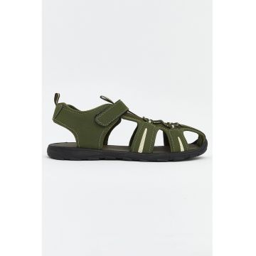 Sandale fisherman cu velcro - Kaki inchis/Alb murdar
