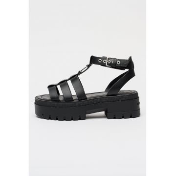Sandale fisherman de piele cu aspect masiv - Negru/Argintiu