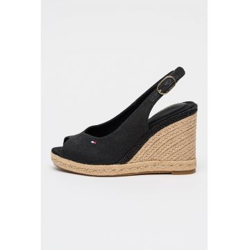 Sandale slingback din material textil si talpa wedge - Negru