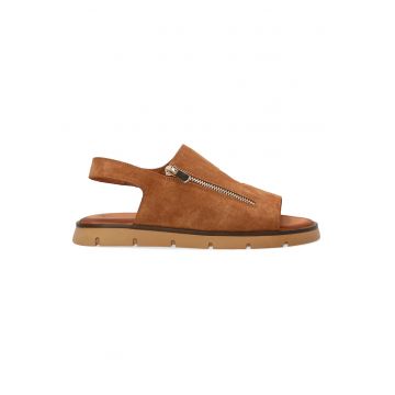 Sandale slingback din piele intoarsa cu fermoar