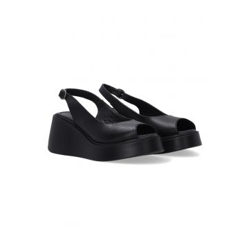 Sandale wedge din piele cu design slingback