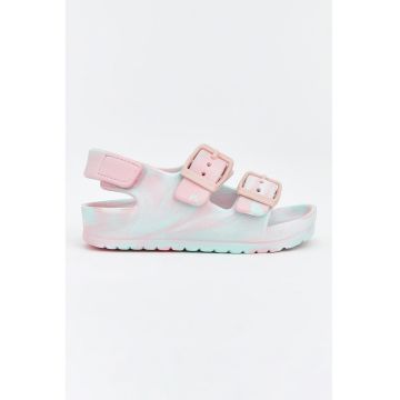 Sandale cu aspect tie-dye si catarame - Roz/Verde menta