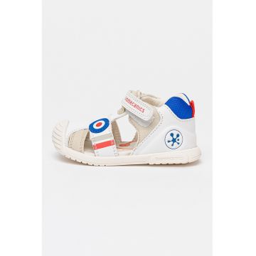 Sandale cu inchidere velcro si insertii din piele - Rosu/Alb/Albastru