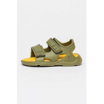 Sandale cu inchidere velcro si model uni - Verde stins