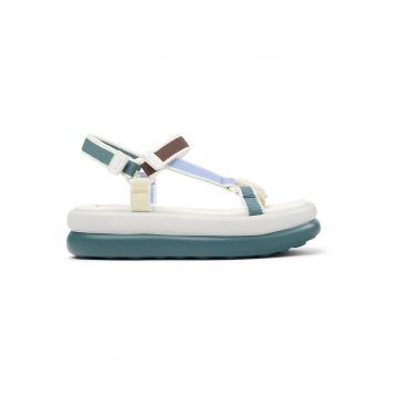 Sandale cu talpa flatform si aplicatii florale Pelotas - Albastru deschis/Verde persan