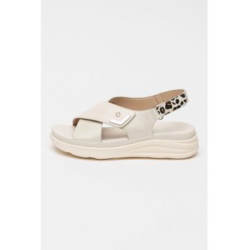 Sandale cu talpa flatform si inchidere velcro - Alb murdar