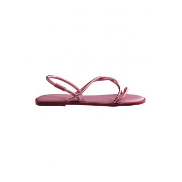 Sandale cu talpa plata si barete multiple - Roz aprins