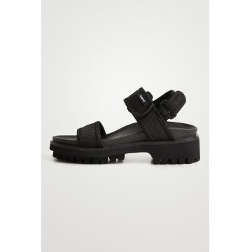 Sandale cu velcro si logo discret - Negru