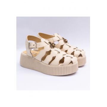 Sandale dama din piele naturala cu accesoriu - crem - Crem