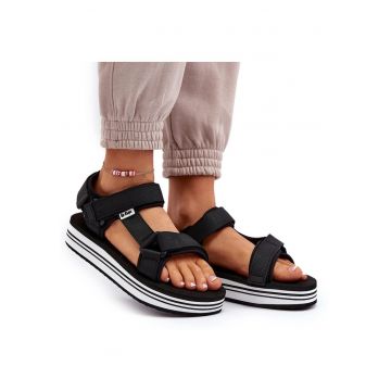 Sandale dama Lee Cooper cu platforma - negru - textil -