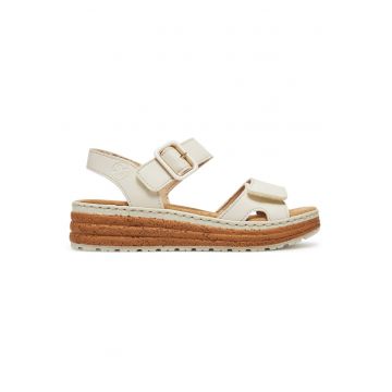 Sandale dama -  piele ecologica - bej - inchidere velcro