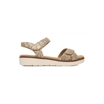 Sandale dama -  piele naturala - bej - inchidere velcro - talpa groasa