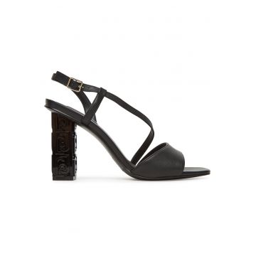 Sandale dama -  piele naturala - toc stabil - negru