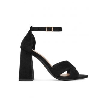 Sandale dama -  toc clasic - material textil - negru
