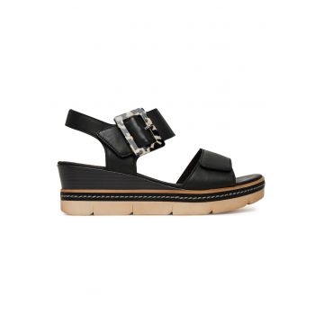 Sandale de dama -  piele naturala - negru - inchidere velcro - cu platforma