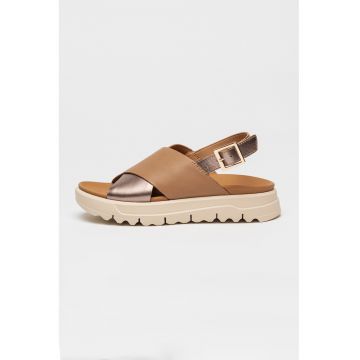 Sandale de piele cu barete incrucisate Xand 2.1s - Bej inchis/Auriu rose