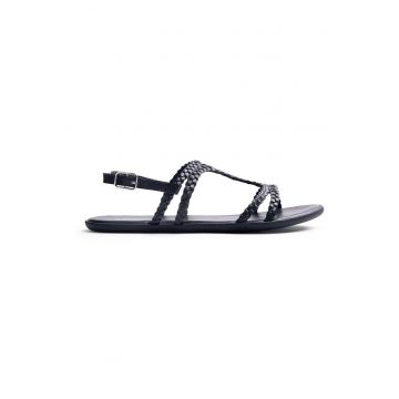 Sandale de piele cu segmente impletite - Negru