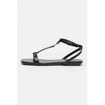 Sandale de piele ecologica cu bareta T - Negru
