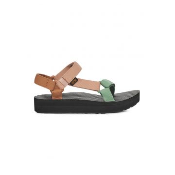 Sandale din material textil cu velcro - Maro/Verde pal/Roz prafuit