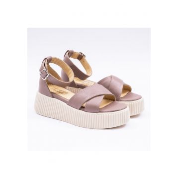 Sandale din piele cu bareta pe picior - Roz - Roz