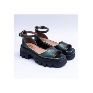 Sandale din piele cu bareta pe picior - Verde