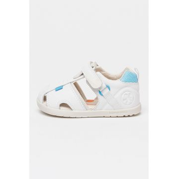 Sandale din piele cu inchidere velcro - Alb/Albastru