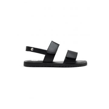 Sandale din piele cu model uni si inchidere velcro - Negru