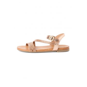 Sandale din piele cu strasuri - Auriu rose