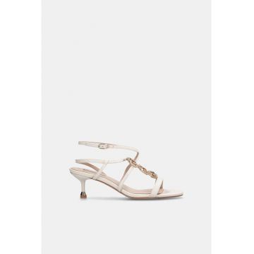 Sandale din piele cu toc kitten si barete multiple - Alb/Gri