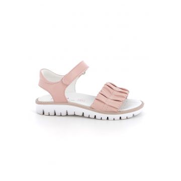 Sandale din piele ecologica cu inchidere velcro - Roz prafuit
