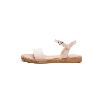 Sandale din piele ecologica cu talpa joasa - Roz pastel/Bej deschis