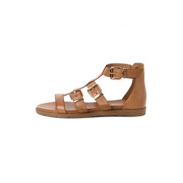 Sandale din piele intoarsa cu catarame si barete multiple - Maro cognac