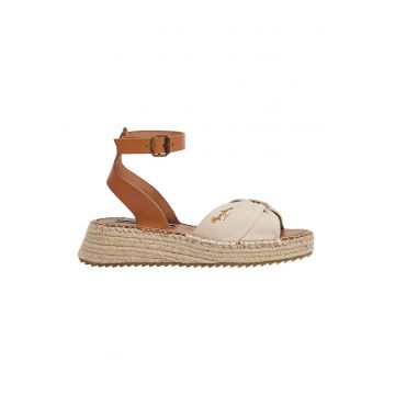 Sandale-espadrile cu detalii de piele - Alb/Maro scortisoara