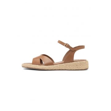 Sandale-espadrile de piele intoarsa cu talpa wedge - Maro