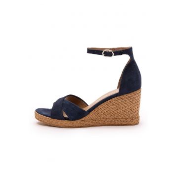 Sandale-espadrile din piele intoarsa cu talpa wedge si catarama - Albastru inchis