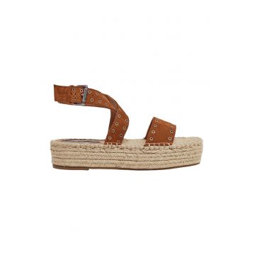 Sandale-espadrile flatform de piele intoarsa - Maro scortisoara