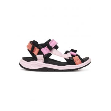 Sandale fete -  roz/negru - material textil - sistem inchidere Velcro