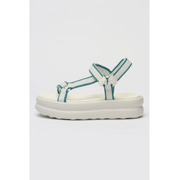 Sandale flatform cu velcro Twins - Alb/Verde smarald