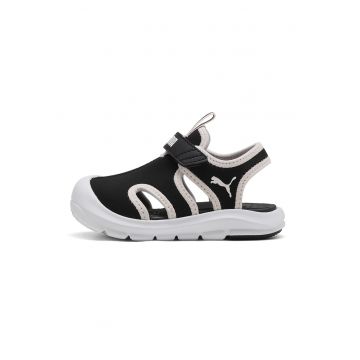 Sandale Fun Racer cu inchidere velcro si decupaje - Negru/Alb murdar