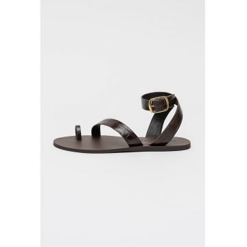 Sandale gladiator de piele cu model piele de reptila Chloe - Maro inchis