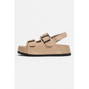 Sandale slingback de piele intoarsa - Bej