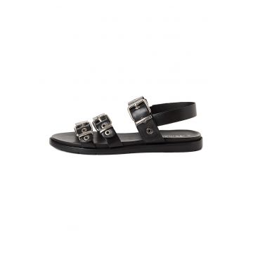 Sandale slingback din piele cu catarame - Negru