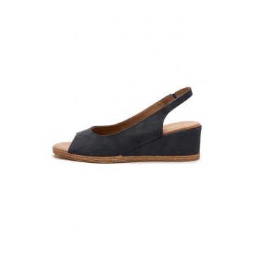 Sandale slingback din piele intoarsa cu talpa wedge - Albastru ultramarin