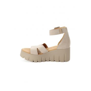 Sandale wedge de piele - Alb fildes/Bej deschis